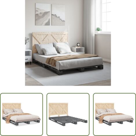 Estructura de cama -  Estructura de cama con cabecero madera pino gris 140x200 cm