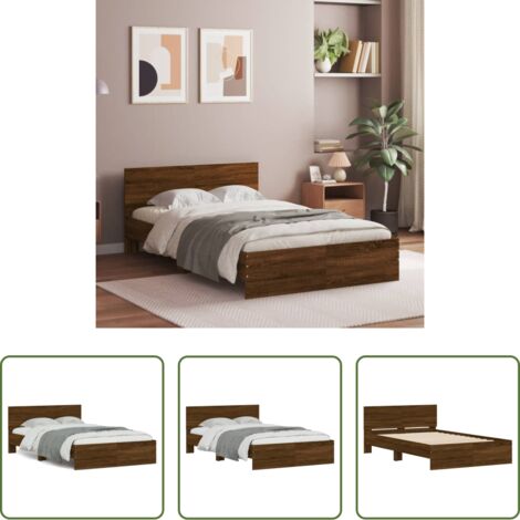 Estructura de cama -  Estructura de cama con cabecero marrón roble 135x190 cm