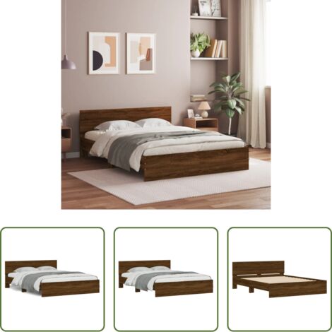 Estructura de cama -  Estructura de cama con cabecero marrón roble 150x200 cm