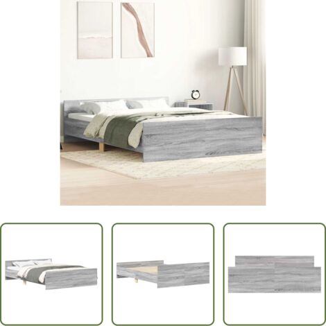 Estructura de cama - Estructura de cama con cabecero piecero gris Sonoma 135x190 cm