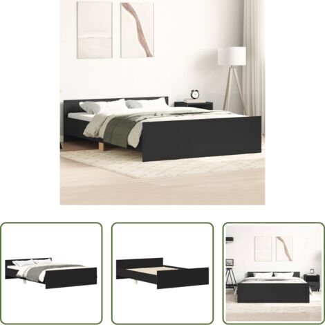 Estructura de cama -  Estructura de cama con cabecero piecero negro 150x200 cm