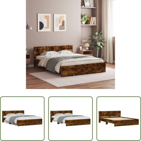 Estructura de cama -  Estructura de cama con cabecero roble ahumado 140x200 cm