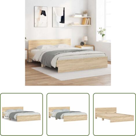 Estructura de cama -  Estructura de cama con cabecero roble Sonoma 150x200 cm