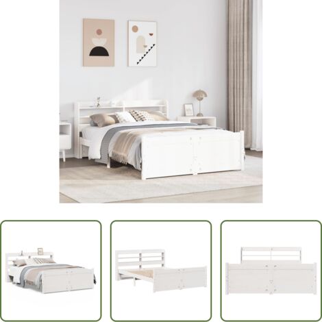 Estructura de cama -  Estructura de cama con cabecero sin colchón blanco 140x190 cm
