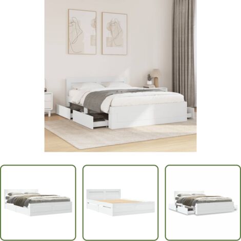 Estructura de cama -  Estructura de cama con cabecero sin colchón blanco 140x200 cm