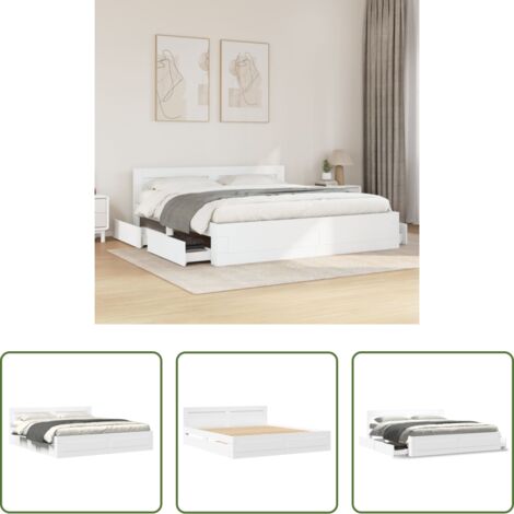 Estructura de cama -  Estructura de cama con cabecero sin colchón blanco 180x200 cm