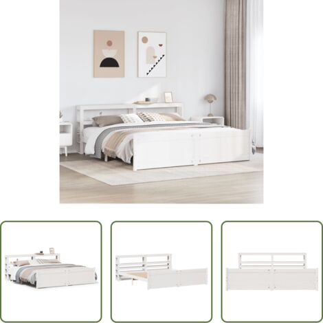 Estructura de cama -  Estructura de cama con cabecero sin colchón blanco 180x200 cm