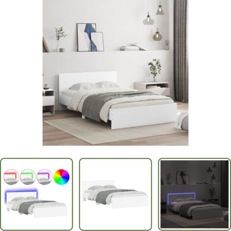 Estructura de cama -  Estructura de cama con cabecero y luces LED blanco 135x190 cm