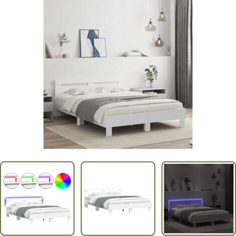 Estructura de cama -  Estructura de cama con cabecero y luces LED blanco 140x190 cm