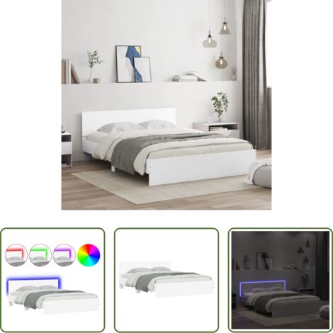 Estructura de cama -  Estructura de cama con cabecero y luces LED blanco 150x200 cm