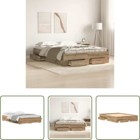 Estructura de cama -  Estructura de cama con cajón Roble artesanal 135 x 190 cm