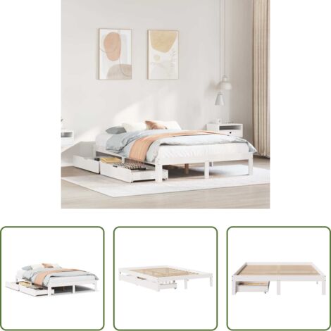 Estructura de cama -  Estructura de cama con cajones madera de pino blanca 150x200cm
