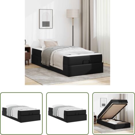 Estructura de cama -  Estructura de cama con colchón con colchón 2 pcs Negro PVC