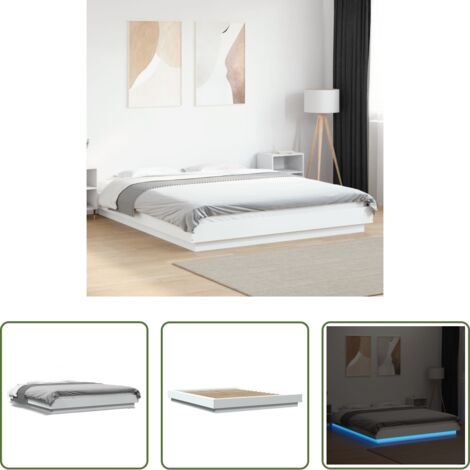 Estructura de cama -  Estructura de cama con LED madera ingeniería blanco 160x200 cm