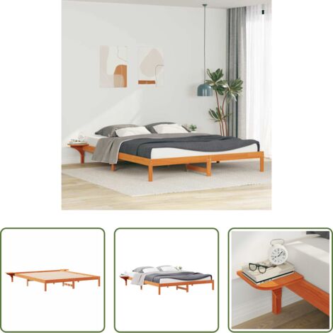 Estructura de cama -  Estructura de Cama con Mesitas Marrón cera 180 x 210 cm