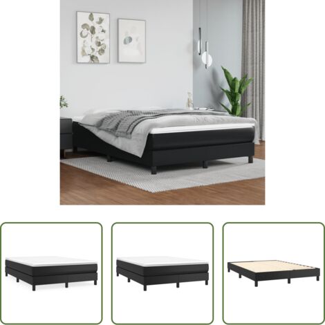 Estructura de cama -  Estructura de cama con somier cuero sintético negro 140x190 cm