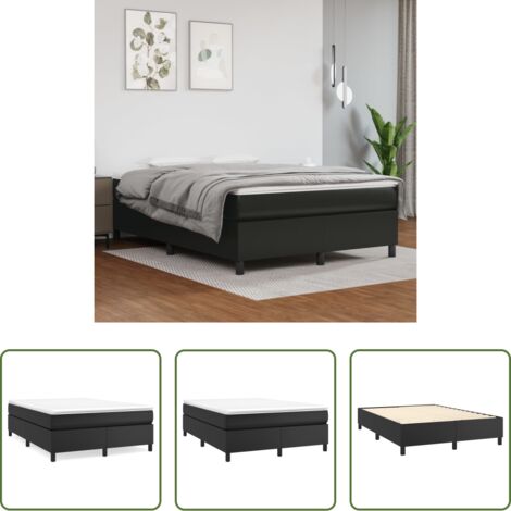 Estructura de cama -  Estructura de cama con somier cuero sintético negro 140x190 cm