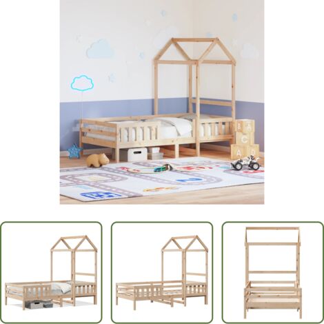 Estructura de cama -  Estructura de cama con techo madera maciza de pino 100x200 cm