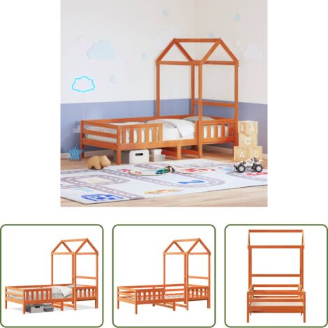 Estructura de cama -  Estructura de cama con techo madera pino marrón cera 100x200 cm