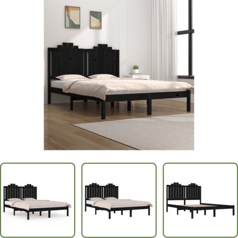 Estructura de cama -  Estructura de cama de madera maciza de pino negra 200x200 cm