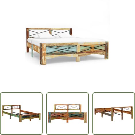 Estructura de cama -  Estructura de cama de madera maciza reciclada 140x200 cm