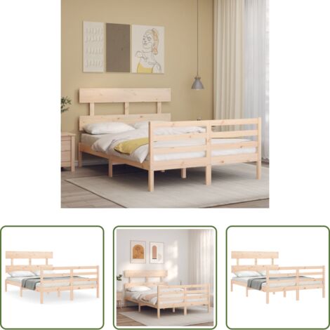 Estructura de cama -  Estructura de cama de matrimonio con cabecero madera maciza