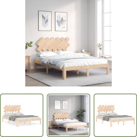 Estructura de cama -  Estructura de cama de matrimonio con cabecero madera maciza