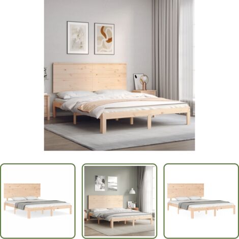 Estructura de cama -  Estructura de cama de matrimonio con cabecero madera maciza