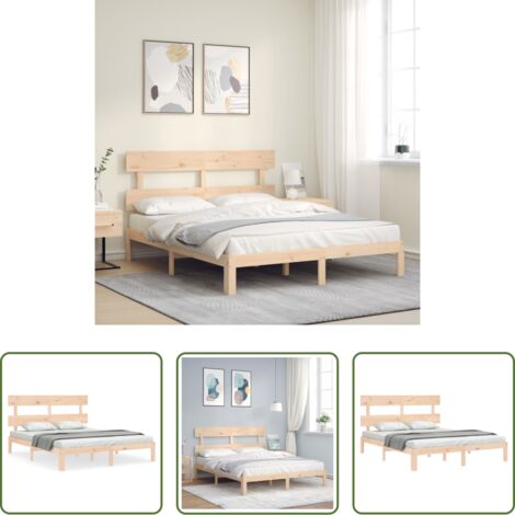 Estructura de cama -  Estructura de cama de matrimonio con cabecero madera maciza