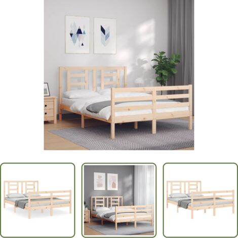 Estructura de cama -  Estructura de cama de matrimonio con cabecero madera maciza