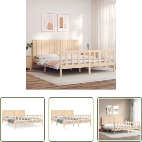 Estructura de cama -  Estructura de cama de matrimonio con cabecero madera maciza