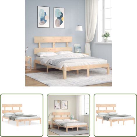 Estructura de cama -  Estructura de cama de matrimonio con cabecero madera maciza
