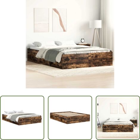 Estructura de cama -  Estructura de cama de matrimonio roble ahumado 135x190 cm