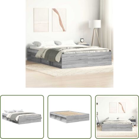 Estructura de cama -  Estructura de cama de matrimonio Sonoma gris 135x190 cm