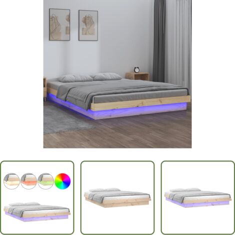 Estructura de cama -  Estructura de cama doble LED sin colchón madera maciza