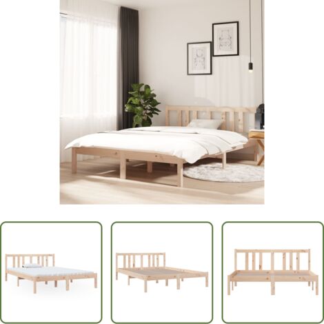 Estructura de cama -  Estructura de cama doble sin colchón madera maciza 135x190 cm