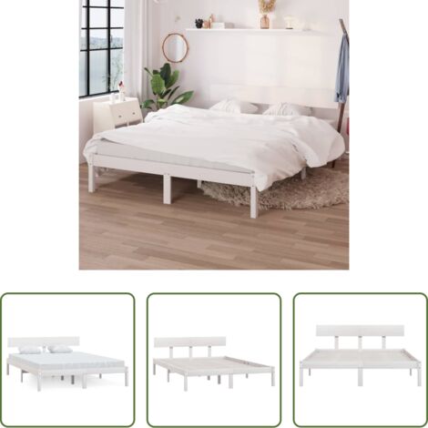 Estructura de cama -  Estructura de cama doble sin colchón madera maciza blanco