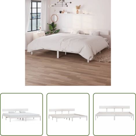 Estructura de cama -  Estructura de cama doble sin colchón madera maciza blanco