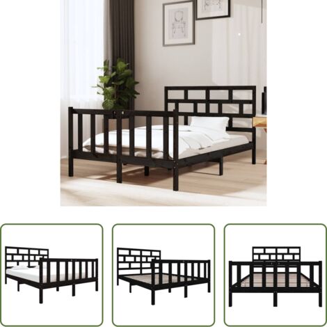 Estructura de cama -  Estructura de cama doble sin colchón madera maciza pino negro