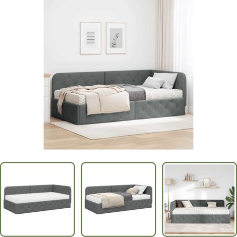 Estructura de cama -  Estructura de cama en esquina Gris oscuro 90 x 190 cm tela