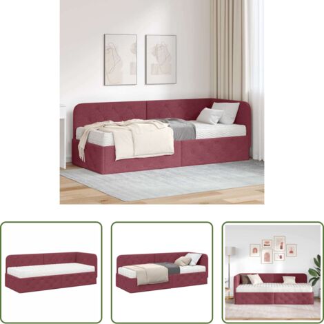 Estructura de cama -  Estructura de cama en esquina Rojo vino 80 x 200 cm tela