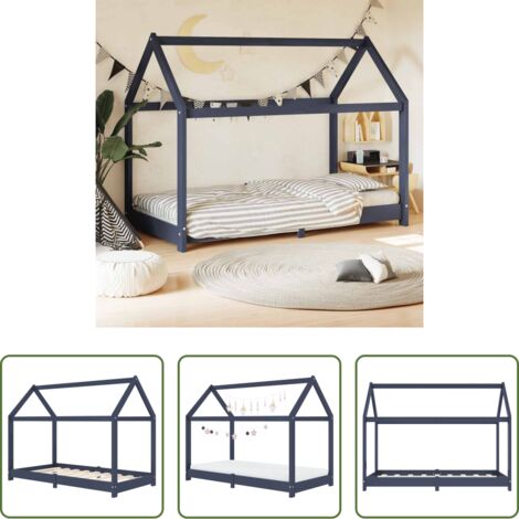 Estructura de cama -  Estructura de cama infantil madera maciza pino gris 70x140 cm