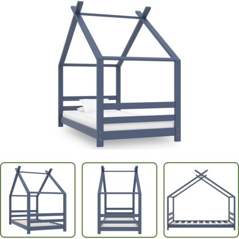Estructura de cama -  Estructura de cama infantil madera maciza pino gris 80x160 cm