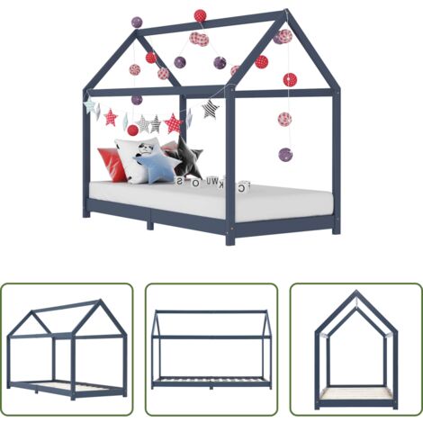 Estructura de cama -  Estructura de cama infantil madera maciza pino gris 90x200 cm