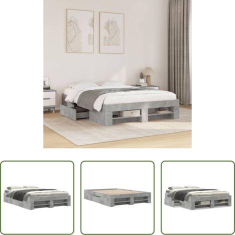 Estructura de cama -  Estructura de cama madera de ingeniería gris hormigón 135x190cm