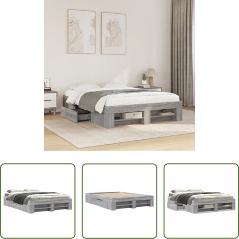 Estructura de cama -  Estructura de cama madera de ingeniería gris Sonoma 135x190 cm