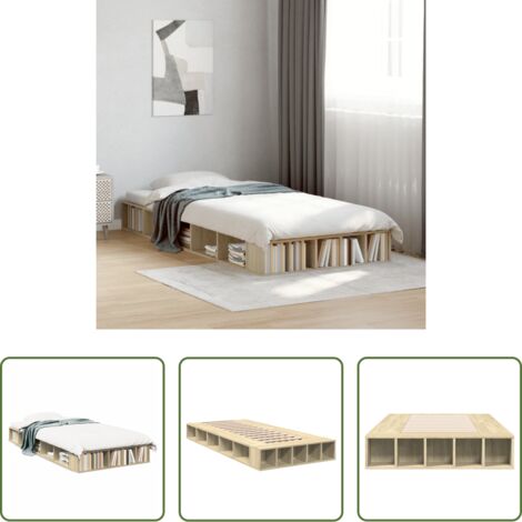 Estructura de cama -  Estructura de cama madera de ingeniería roble Sonoma 100x200 cm