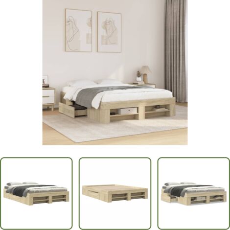 Estructura de cama -  Estructura de cama madera de ingeniería roble Sonoma 135x190 cm