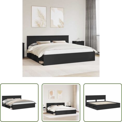 Estructura de cama -  Estructura de cama Negro 200 x 200 cm Madera de pino macizo