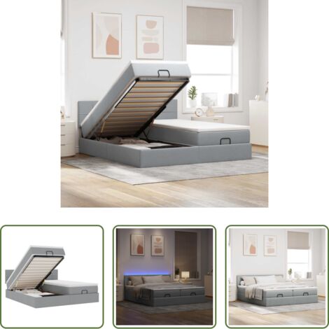 Estructura de cama -  Estructura de cama otomana colchones tela gris claro 200x200cm